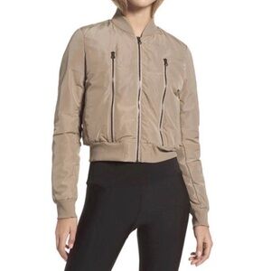 Alo Yoga Satin Beige Women's Bomber Jacket - Lightweight Zip Front. Medium size